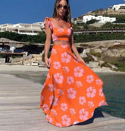 2-teiliges Sommer-Set - Elegant - Crop-Top und ausgestellter Rock - Perfekt für festliche Anlässe
