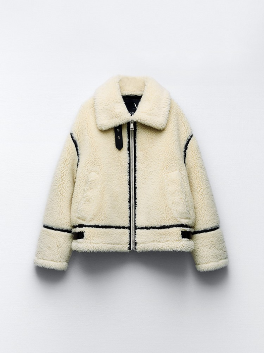 Fabienne | Teddy Jacket superweiche weiße Fleecejacke für Frauen