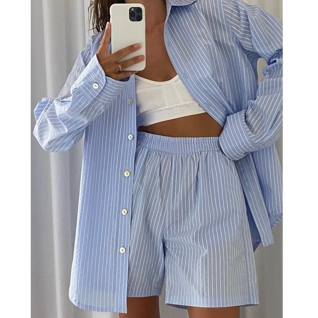 Elegantes zweiteiliges Baumwollset | Lässiges kurzärmeliges Outfit für Frauen