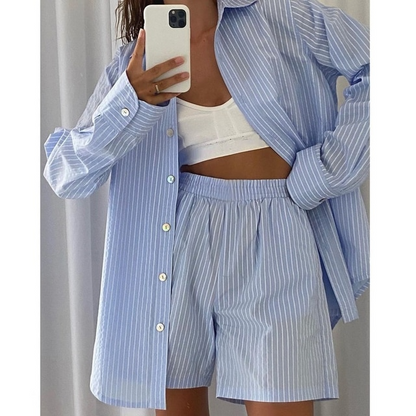 Elegantes zweiteiliges Baumwollset | Lässiges kurzärmeliges Outfit für Frauen