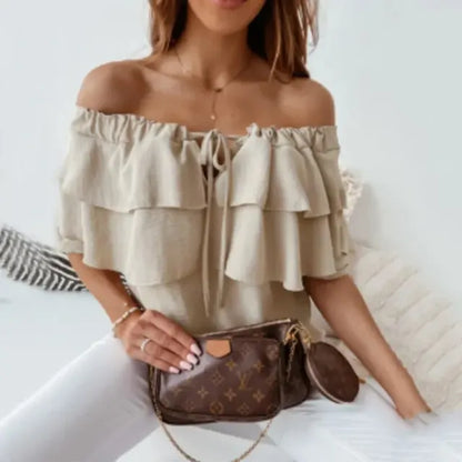 HONEY | Schulterfreie Chiffonbluse für Damen mit Rüschen