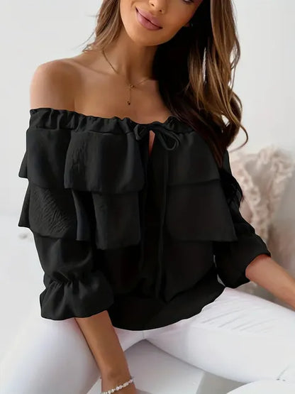 HONEY | Schulterfreie Chiffonbluse für Damen mit Rüschen