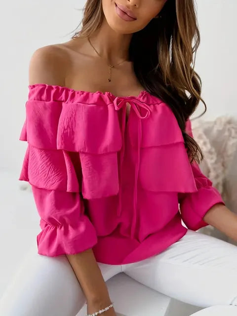 HONEY | Schulterfreie Chiffonbluse für Damen mit Rüschen