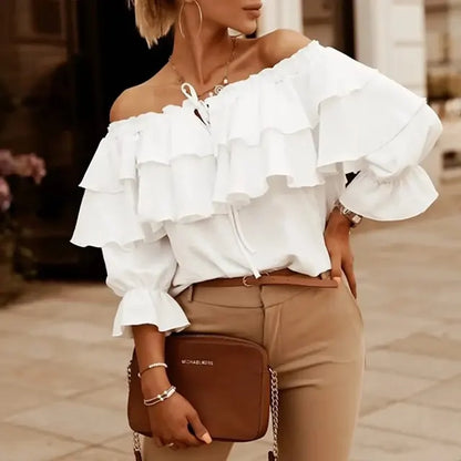 HONEY | Schulterfreie Chiffonbluse für Damen mit Rüschen