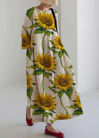 Deniva - Apricot und lila Blume Baumwollkleider Patchwork Taschen Frühling