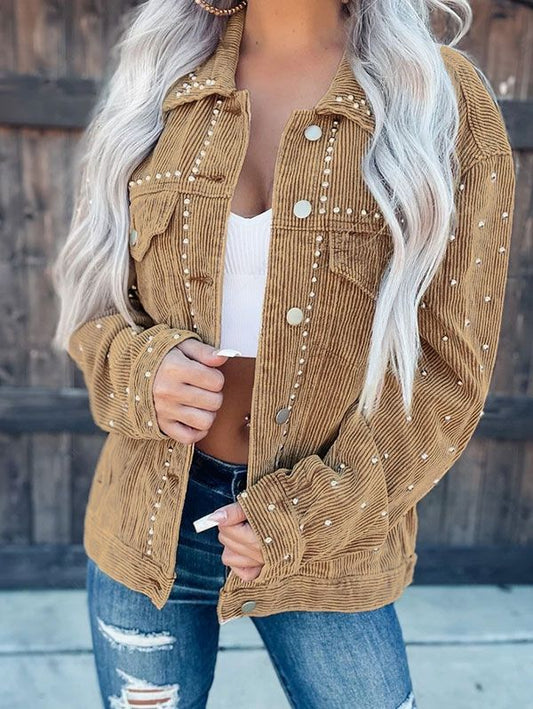 Streetwear-Jacke aus geripptem Velours mit Nietendetails für Frauen