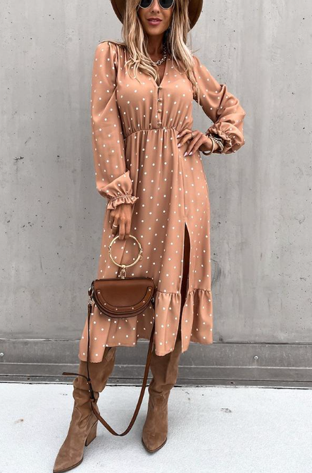 Midi-Kleid Nisha mit Knöpfen und Schlitz