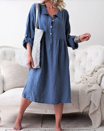 Kennedi - Basic Button-Down Kleid mit Hemdkragen und langen Ärmeln