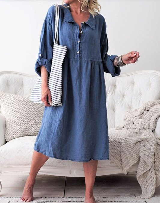 Kennedi - Basic Button-Down Kleid mit Hemdkragen und langen Ärmeln