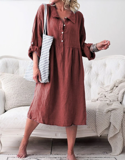 Kennedi - Basic Button-Down Kleid mit Hemdkragen und langen Ärmeln