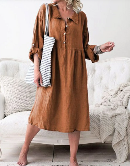 Kennedi - Basic Button-Down Kleid mit Hemdkragen und langen Ärmeln