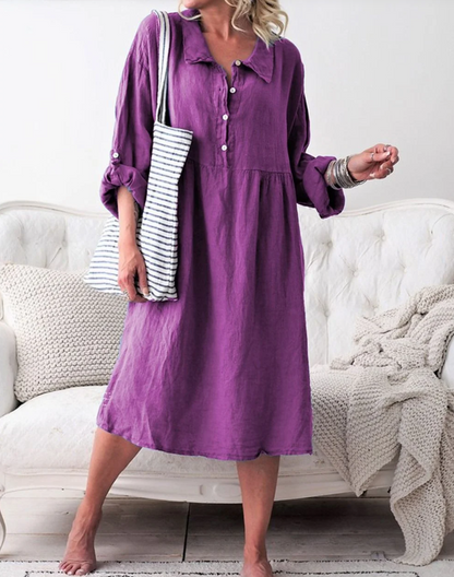Kennedi - Basic Button-Down Kleid mit Hemdkragen und langen Ärmeln