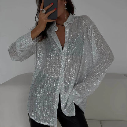 Ussina Bluse | Langärmelige Glitzerbluse
