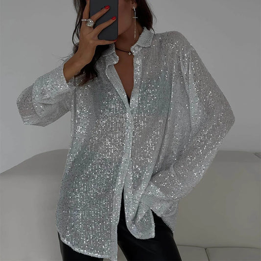 Ussina Bluse | Langärmelige Glitzerbluse