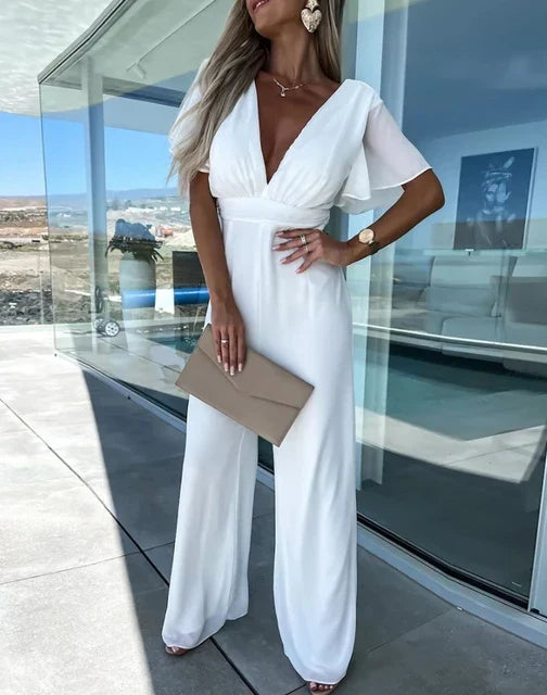 Anaïs - Jumpsuit mit Rüschenärmeln und weitem Bein