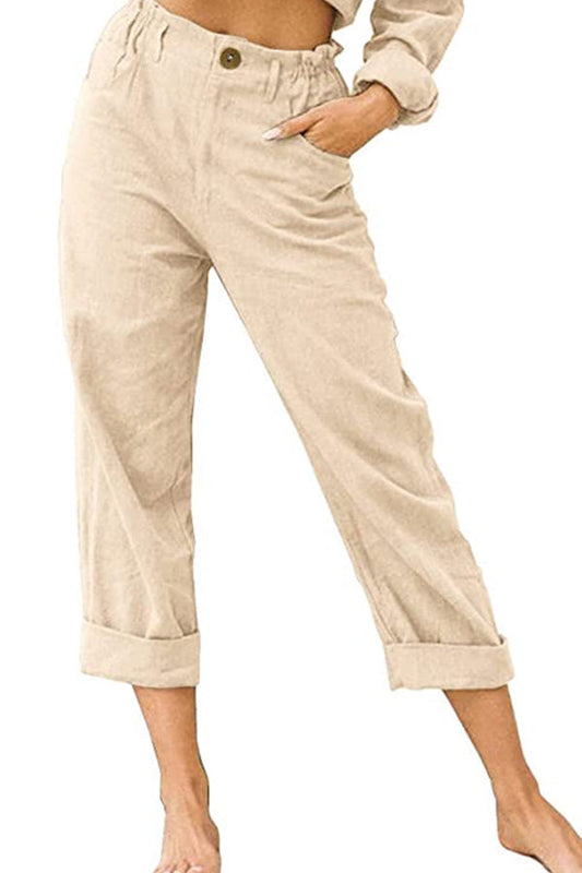 unifarbene Baumwolle und Leinen modische lockere Freizeithose mit hoher Taille