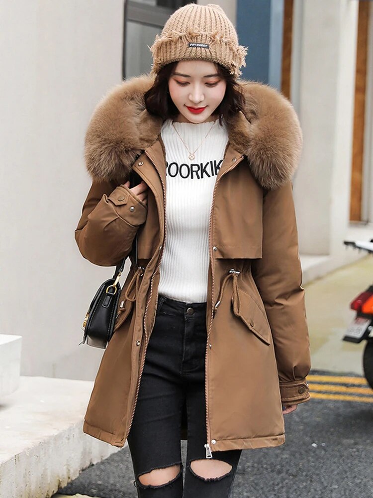 Kuschelige Kapuzenjacke für Frauen | Warmer, wattierter Parka | Winddichter Mantel für Frauen