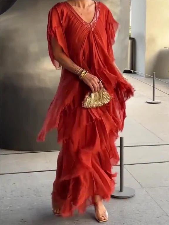 Cortenne - Elegantes Maxikleid mit tiefem Ausschnitt