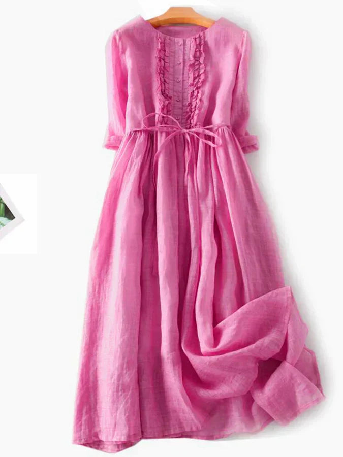 Alba - Gerüschtes Kleid aus Baumwolle und Leinen