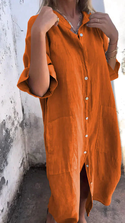 Jennilyn - Lässiges langes Kleid im Shirt-Stil