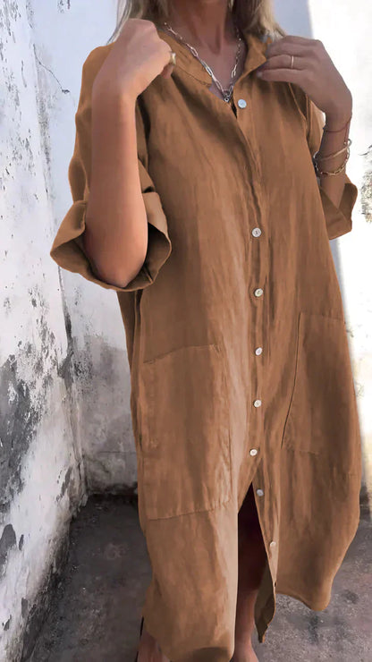 Jennilyn - Lässiges langes Kleid im Shirt-Stil