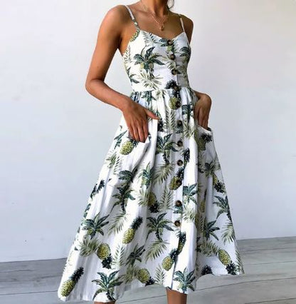 Susan - Sommerliches sexy Midikleid mit Strandaufdruck