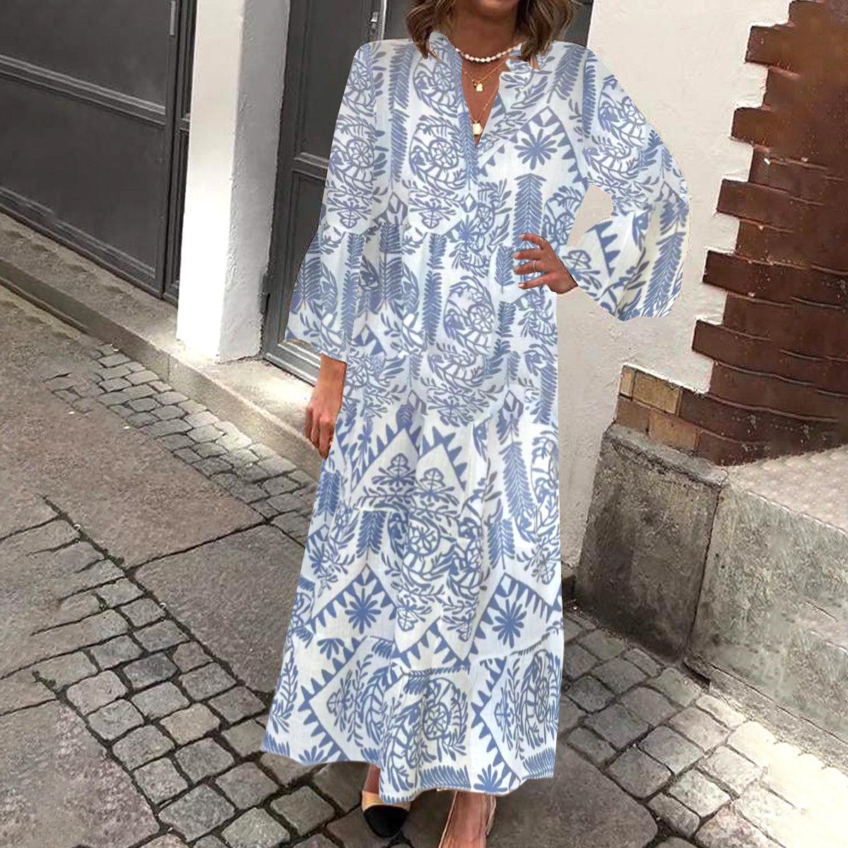 Maxikleid mit floralem Muster und langen Ärmeln