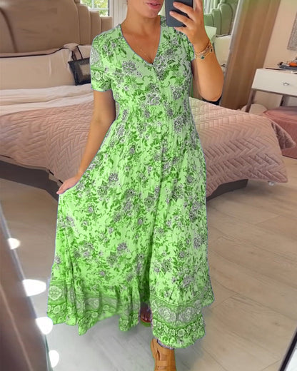 Kleid mit Blumenprint und V-Ausschnitt