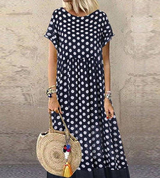 Bretagne - Zweiteiliges langes Sommerkleid mit Polka-Dot-Print