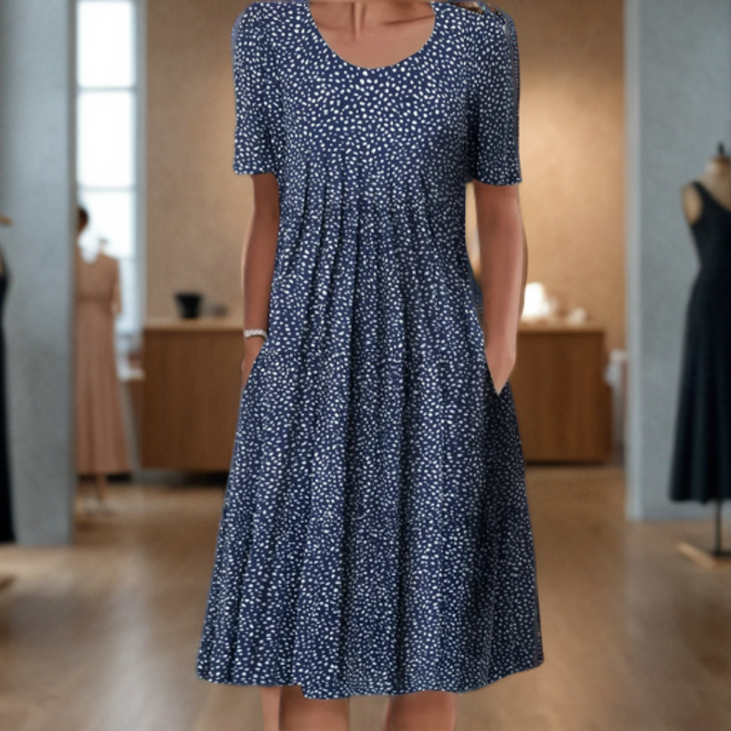 Weites Kleid mit Rundhalsausschnitt, Dreiviertelärmeln und Printmuster