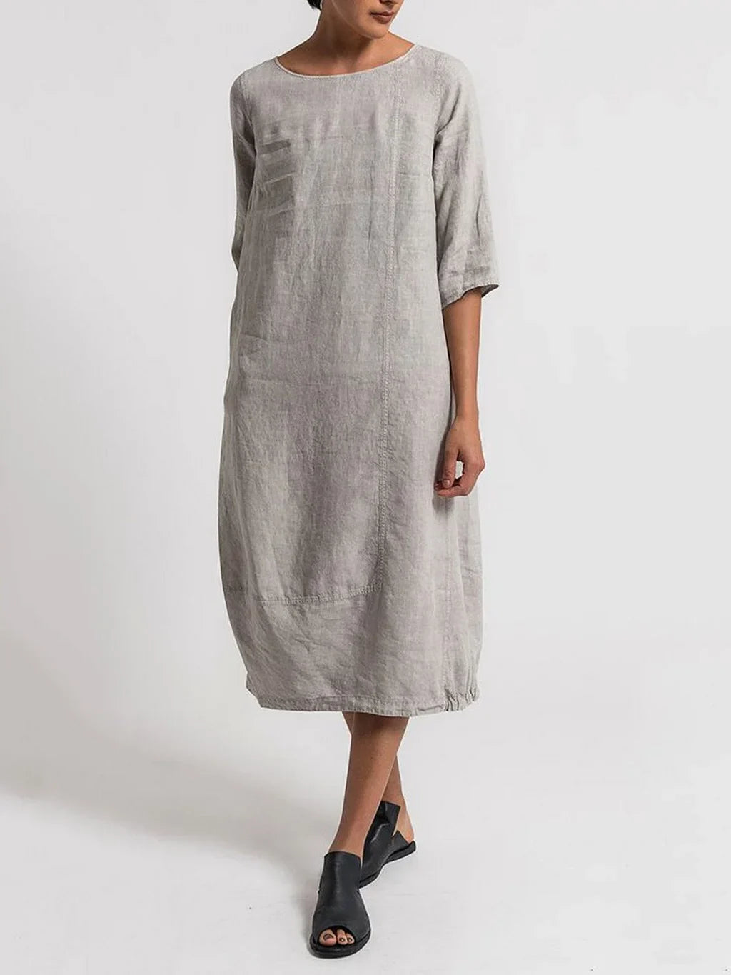 Dinny - 3/4 Ärmel Rundhalsausschnitt Schlichtes Freizeitkleid