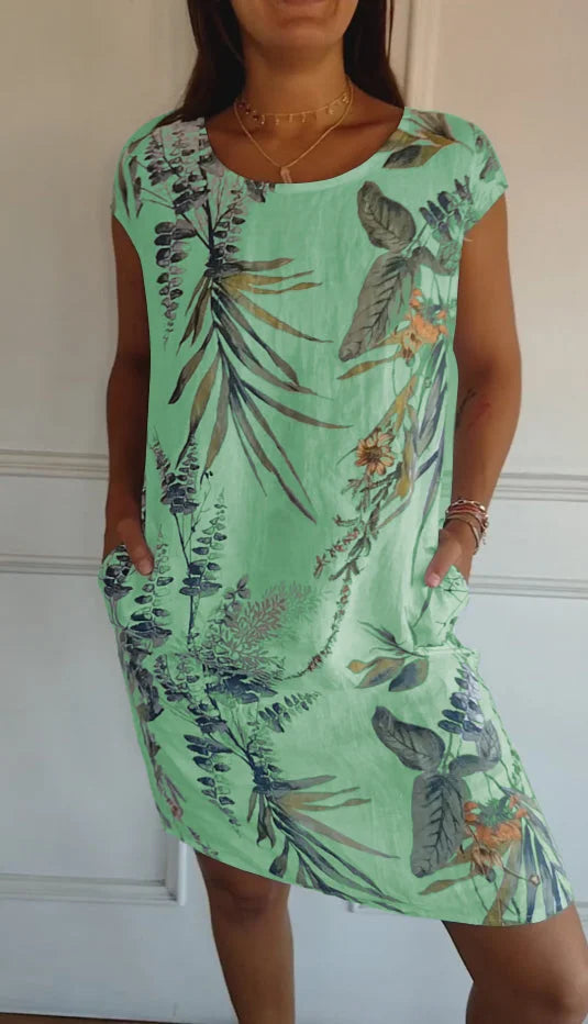 Anissa - Kleid aus bedruckter Baumwolle und Leinen für Frauen