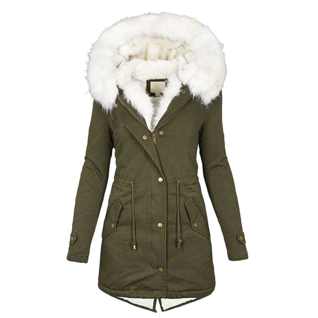 Stylische warme Jacke mit Fellkapuze