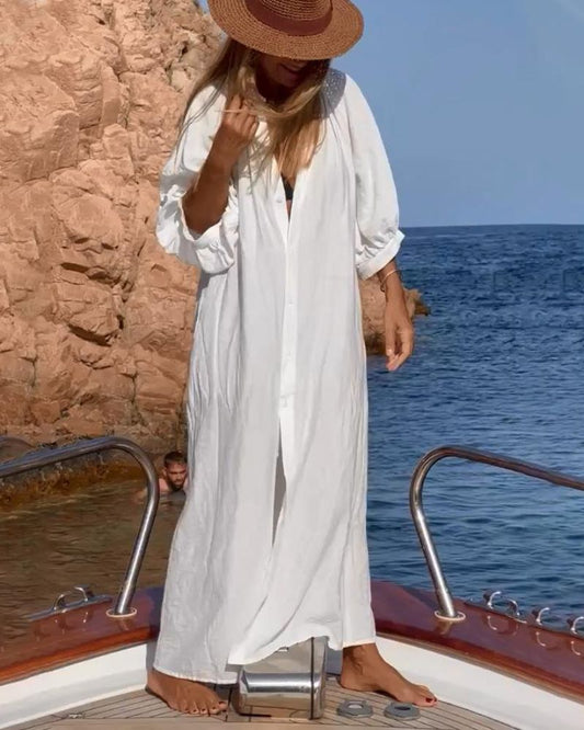 Langes Sommerhemdkleid mit Knöpfen und langen Ärmeln