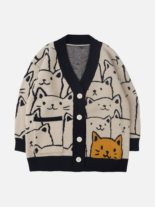 Feline | Gestrickte Katze Muster Strickjacke