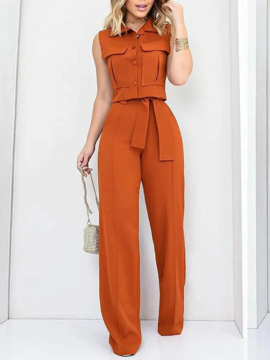 Jumpsuit - Eleganter Stil - Schleifengürtel, weite Beine - perfekt für legere und formelle Anlässe