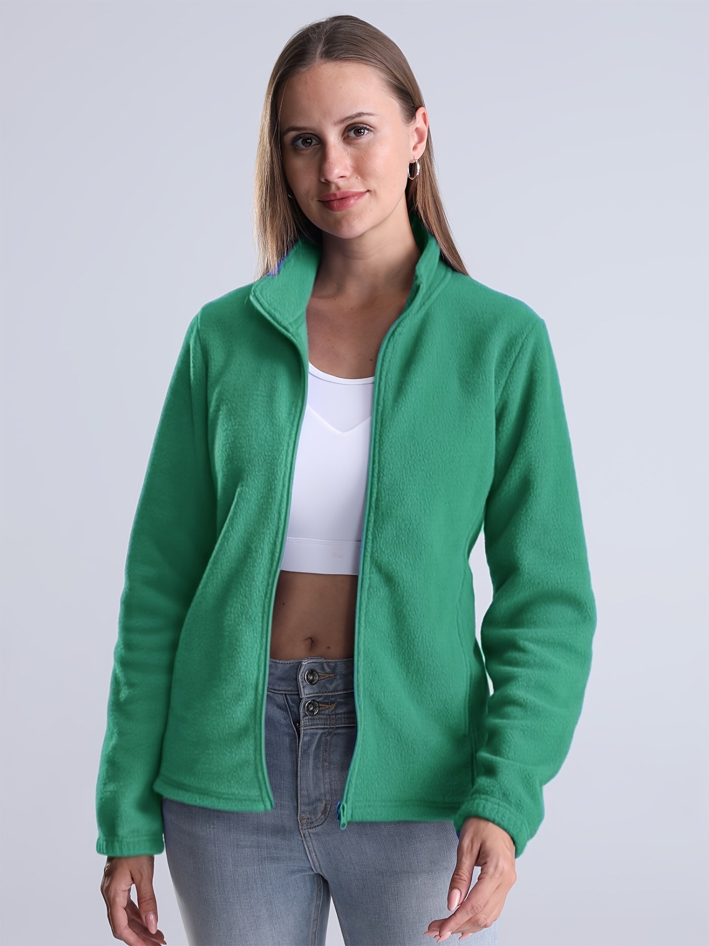 Nina | Schlichte, mit Plüsch gefütterte Jacke mit Reißverschluss und Taschen