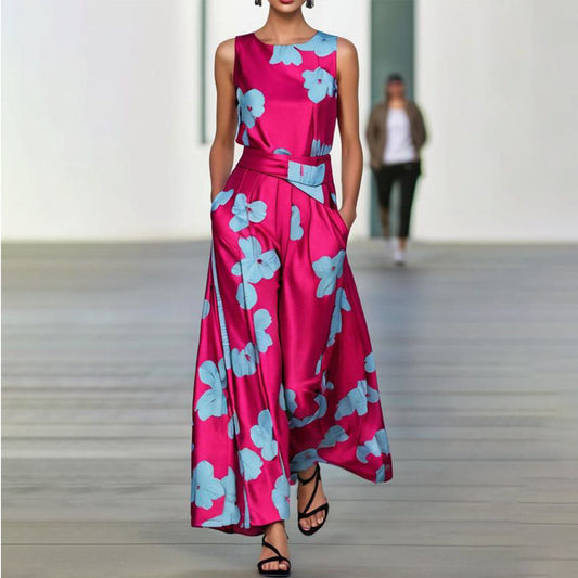 Friva - Rosa und rotes ärmelloses Maxikleid