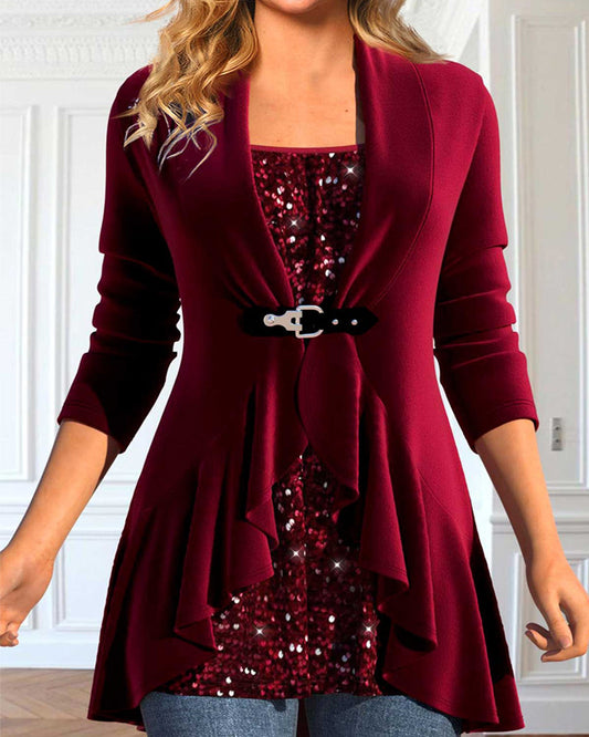 Aeliana - Funkelnde Patchwork-Bluse mit Pailletten
