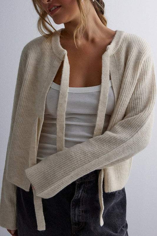 Eva - Lockere Strickjacke mit langen Ärmeln und Schnürung für Damen