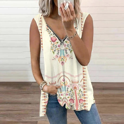 Georgina - Elegante, lässige Bluse mit Blumendruck und Reißverschluss