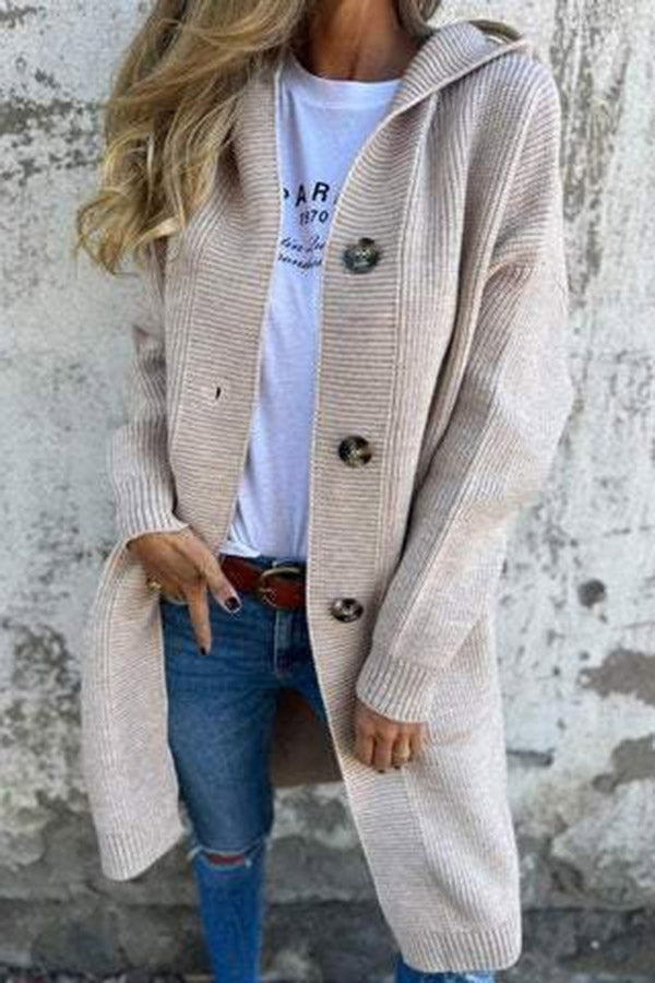 Lina - Halblange Strickjacke mit Kapuze und Taschen für Frauen