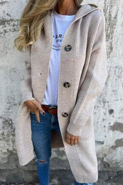 Lina - Halblange Strickjacke mit Kapuze und Taschen für Frauen
