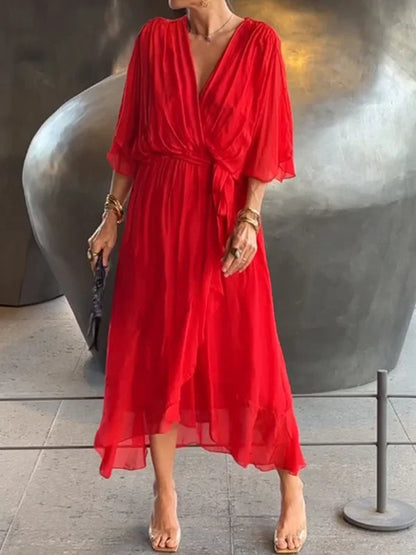 Keira - Elegantes und stilvolles Chiffonkleid mit V-Ausschnitt