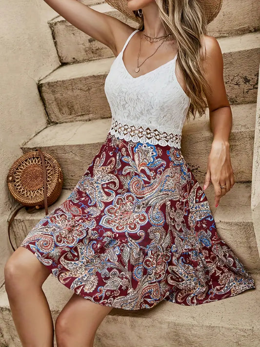 Gilda - Cami-Kleid aus kontrastierender Spitze mit Blumendruck