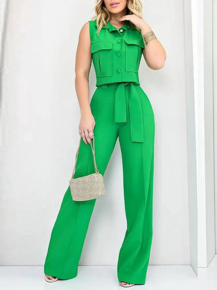 Jumpsuit - Eleganter Stil - Schleifengürtel, weite Beine - perfekt für legere und formelle Anlässe