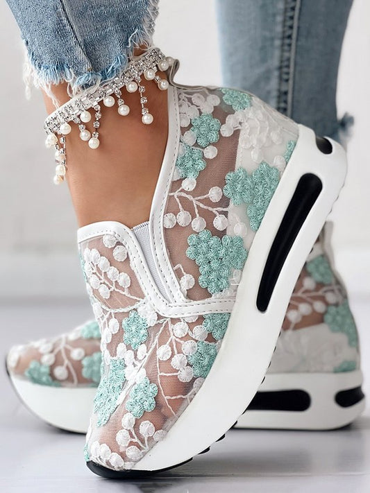 Angeline - Damen-Sneakers mit Absätzen aus Spitze und transparentem Mesh mit Blumenstickerei
