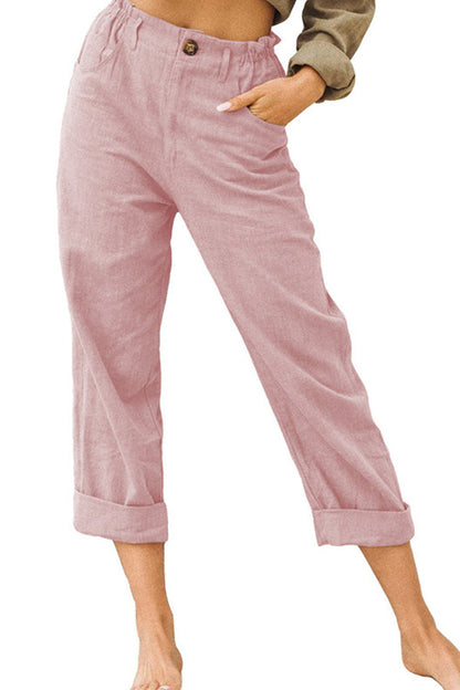 unifarbene Baumwolle und Leinen modische lockere Freizeithose mit hoher Taille