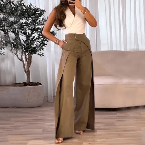 Damenhose mit hoher Taille und weiten Beinen