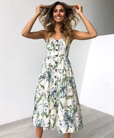 Susan - Sommerliches sexy Midikleid mit Strandaufdruck